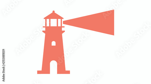 Minimalist orange lighthouse with beam.