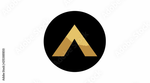 Abstract gold letter A emblem in black circle.