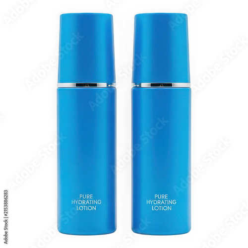 Two blue lipstick tubes standing upright