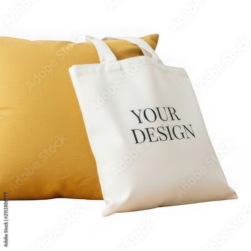 Beige drawstring gift bag with your theme text