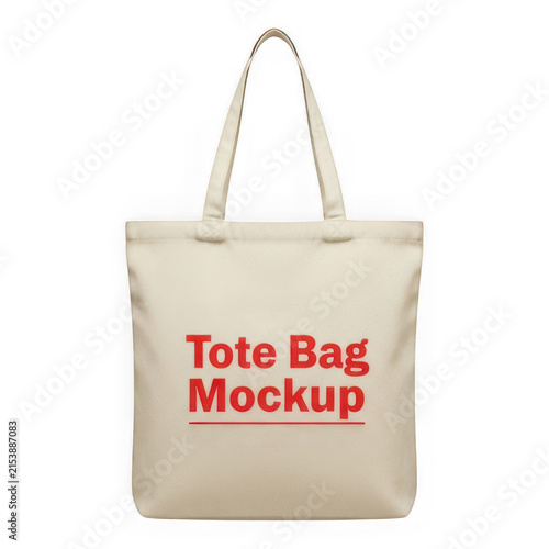 Tote bag mockup with red text label
