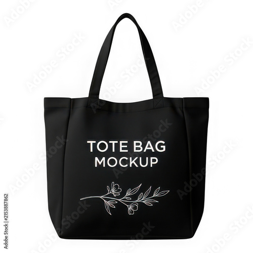 Tote bag mockup with black text design