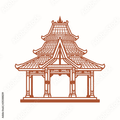 Traditional Asian Pavilion Silhouette Icon, Ornate Architecture, Vector Art