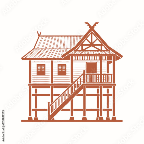 Traditional Southeast Asian Stilt House, Wooden Architecture, Tropical Residence, Ethnic Dwelling