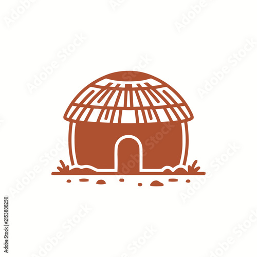 African Hut Icon, Traditional Dwelling, Tribal Architecture, Rural Village Home, Earth Tones