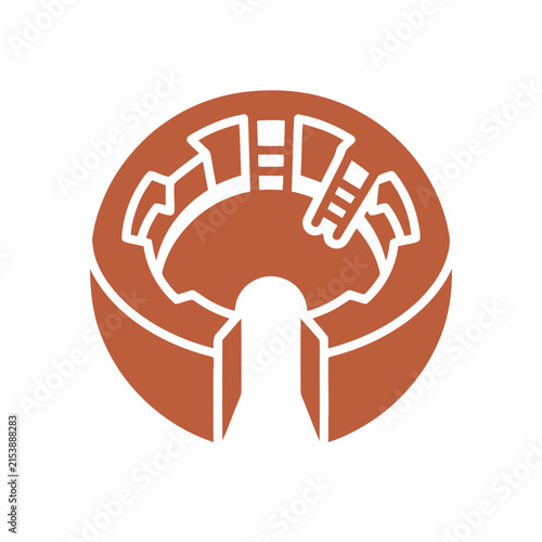 Circular Arena Icon with Entrance, Ancient Stadium Symbol, Vector Illustration