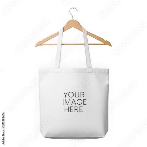Minimalist tote bag with hanger and text
