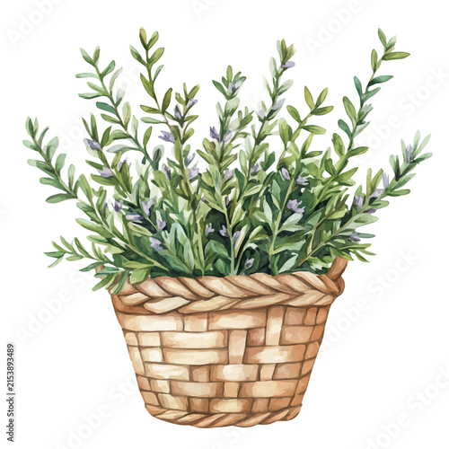 watercolor of Wormwood Bouquet In A Basket illustration graphic, isolated on a white background.