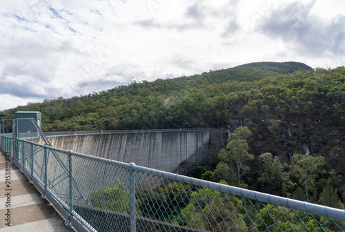 Moogerah Dam concrete wall and spillway surrounded by scenic landscape in Queensland Australia