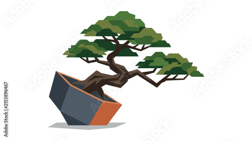 Stylized bonsai tree in geometric pot