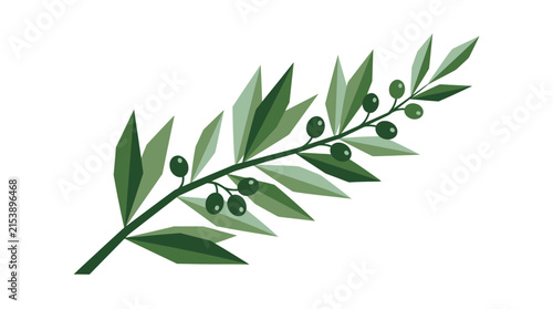Green olive branch with leaves and berries isolated