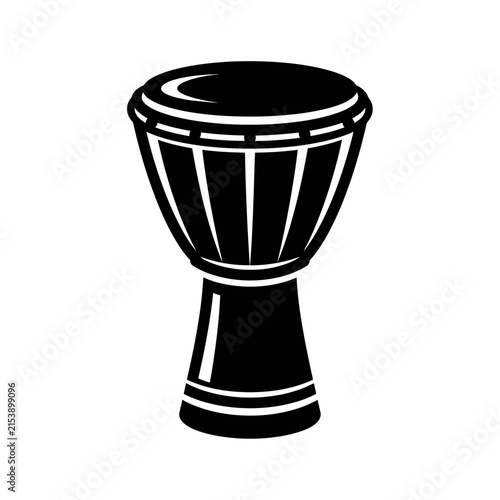 Black Djembe Drum Silhouette Isolated on White Background.