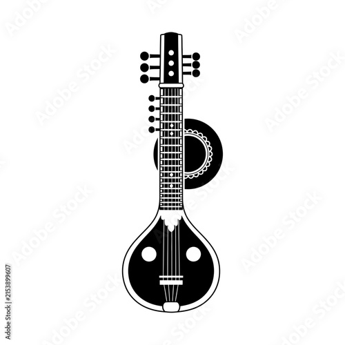 Traditional Indian Veena Stringed Musical Instrument Silhouette.