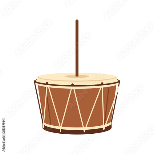 Traditional Wooden Drum with Stick Illustration.