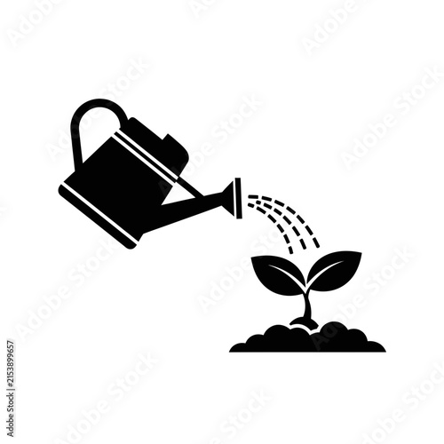 Watering Can Pouring Water on a Growing Plant Icon.