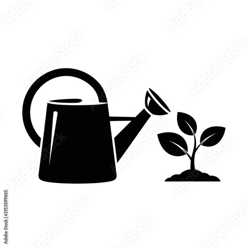 Watering Can and Sprout Growing Plant Icon.