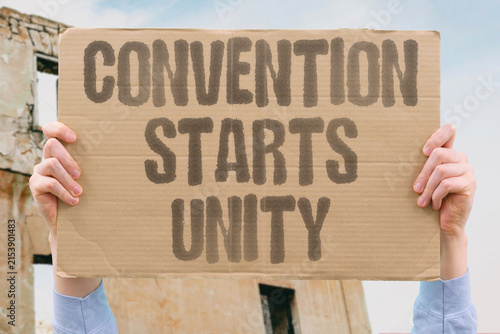 Obraz na plátně "Convention Starts Unity" A party convention opens with unity speeches but ends with delegates shouting