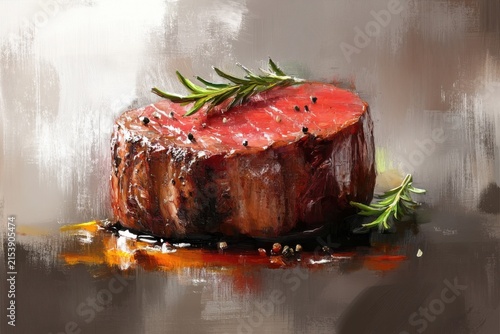 Elegant Raw Filet Mignon Steak with Rosemary and Pepper