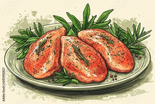 Appetizing Chicken Breasts with Herbs on a Plate