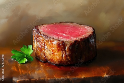 A Rare Beef Tenderloin Steak Digital Painting with Warm Lighting