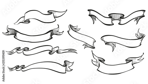 Ribbons collection. Ribbon banner vector art. Set of scroll ribbon, vintage, retro