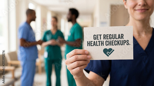 Obraz na płótnie Healthcare Team Holding Get Regular Health Checkups Sign