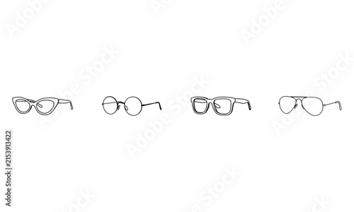 Eyeglasses and Sunglasses Icon Set, Modern Eyewear Frames Collection in Black Outline Vector Illustration