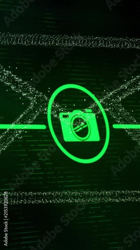 Animation of digital icons with connections and email envelope over dark background