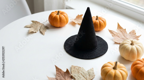 Halloween witch hat pumpkin autumn leaf table decor for cute halloween party