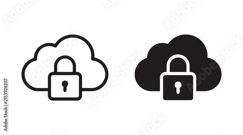 Two cloud icons with a padlock symbol in the center, representing cloud security and data protection.