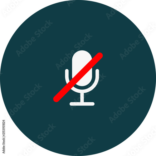 Muted Microphone Icon PNG, white microphone with red slash inside a dark teal circle, silent audio and voice control symbol, Isolated on Transparent Background