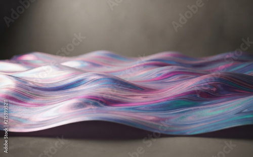 Abstract wavy fabric texture with iridescent pink and blue fluid patterns background