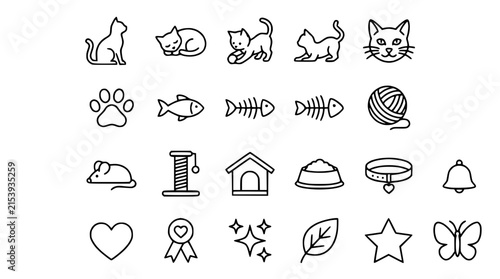 Cute Cat Icons Set Isolated Transparent Background Vector Graphics