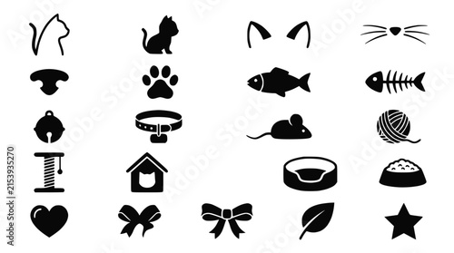Cat Icons Collection - Silhouette Set Isolated on Transparent Background