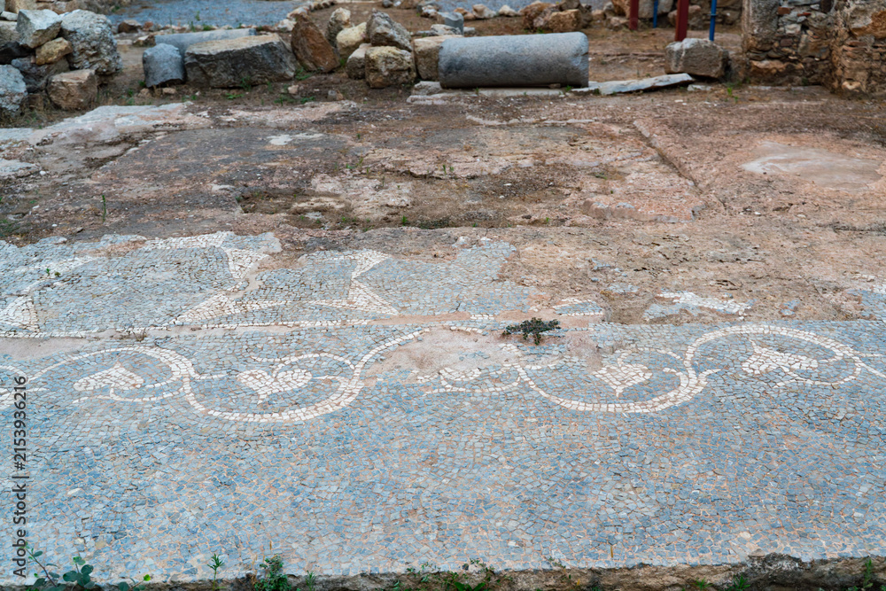 Fototapeta premium Ancient Mosaic Floor at Syedra Archaeological Site, Turkey