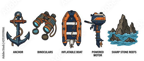 Nautical Gear and Marine Elements Collection, Isolated