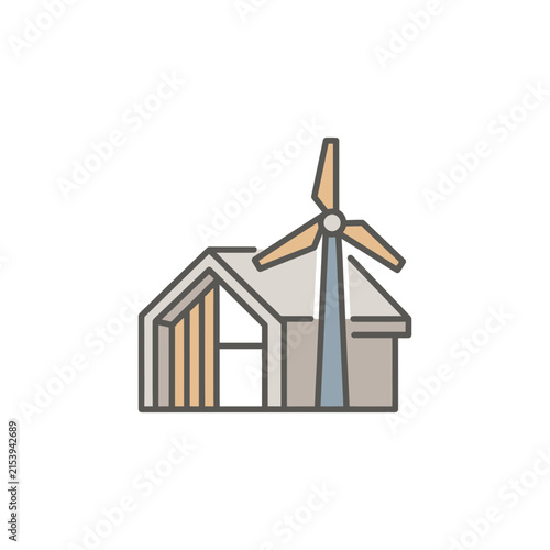 Modern house powered by an integrated wind turbine.
