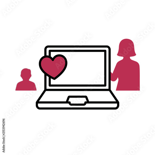 Laptop icon with large heart and human silhouettes.