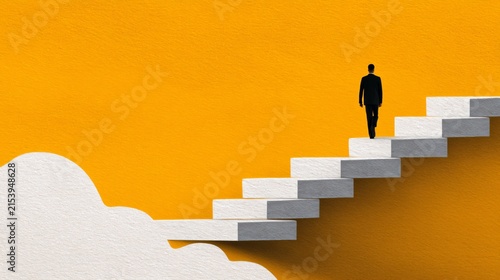 motivational career concept, person climbing stairs toward success, symbolic job action illustration