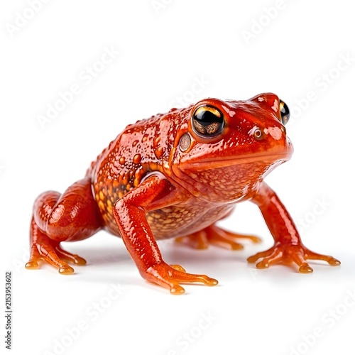 Red Tomato Frog Full Body Studio Portrait Isolated on Plain White Background