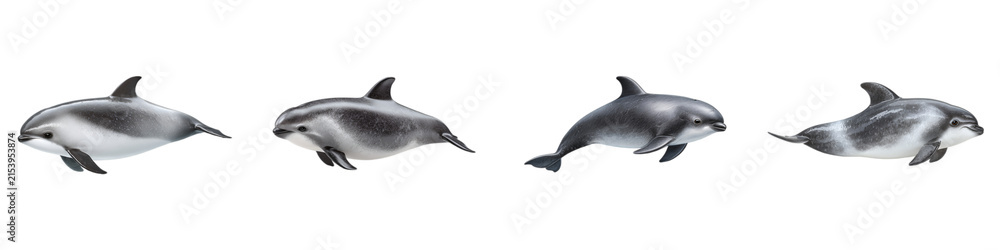 Fototapeta premium Dusky Dolphin Collection: Marine Mammal Variety on a Clean White Canvas