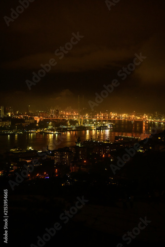 Night view of the Golden Horn Bay, August 3, 2026, Vladivostok, Russia