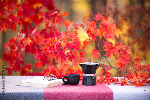 Cuadro en lienzo Autumn table holds coffee mug