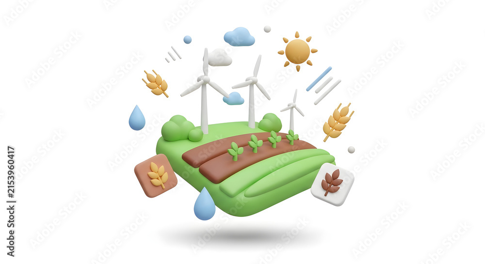 Fototapeta premium Sustainable Agriculture Concept with Wind Turbines and Crops.