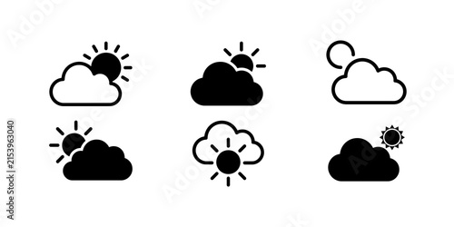 Принти на полотні Set of minimalist weather icons featuring sun and cloud combinations for meteoro