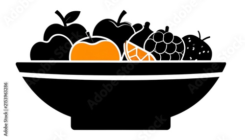 Black bowl with assorted fresh fruits on dark table.