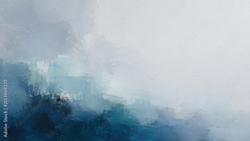 Fototapeta premium Blue and White Oil Painting Landscape with Mist