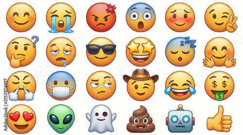Colorful collection of diverse emoji expressions and characters.