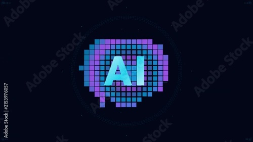 AI Neural Brain Grid Animation with HUD and Glitch Text Loop