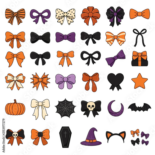 Halloween bow collection vector set in orange, black, purple isolated on White Background Vector SVG